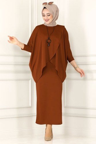 moda selvim Asimetrik Kesim Mira Takım 1502UKB139 Taba - Thumbnail