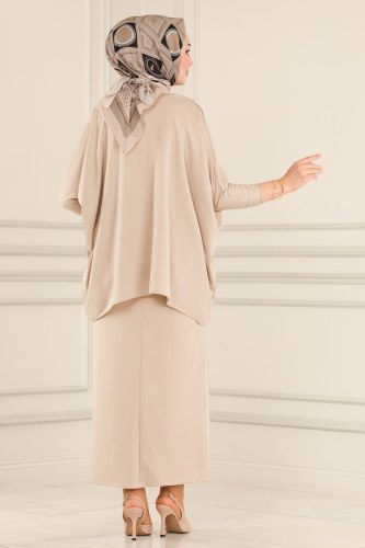 moda selvim Asimetrik Kesim Mira Takım 1502UKB139 Taş - Thumbnail