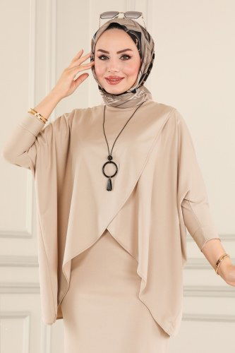 moda selvim Asimetrik Kesim Mira Takım 1502UKB139 Taş - Thumbnail