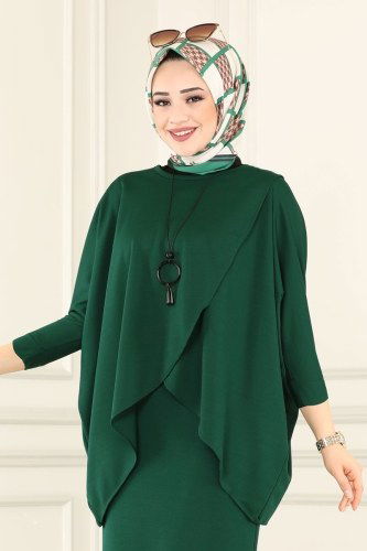 moda selvim Asimetrik Kesim Mira Takım 1502UKB139 Zümrüt - Thumbnail