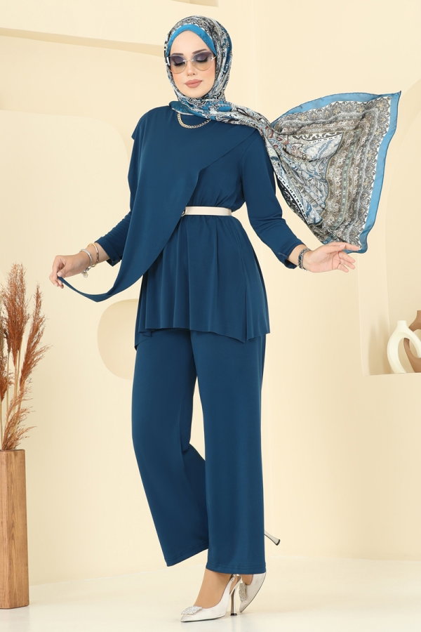 Asimetrik Kesim Sandy Takım 6026UZ662 Petrol - Moda Selvim