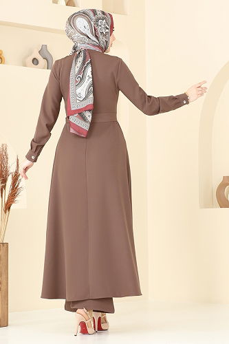 moda selvim Asimetrik Kesim Tesettür Takım 2640SL432 Açık Kahve - Thumbnail