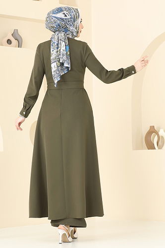 moda selvim Asimetrik Kesim Tesettür Takım 2640SL432 Haki - Thumbnail