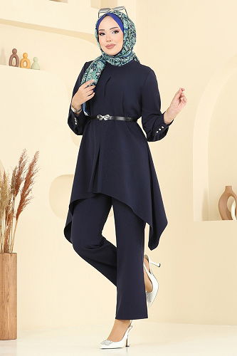 moda selvim Asimetrik Kesim Tesettür Takım 2695SL432 Laci - Thumbnail