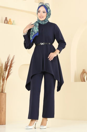moda selvim Asimetrik Kesim Tesettür Takım 2695SL432 Laci - Thumbnail