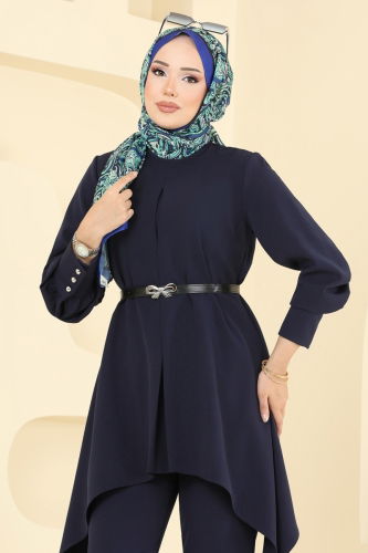 moda selvim Asimetrik Kesim Tesettür Takım 2695SL432 Laci - Thumbnail