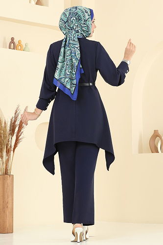 moda selvim Asimetrik Kesim Tesettür Takım 2695SL432 Laci - Thumbnail