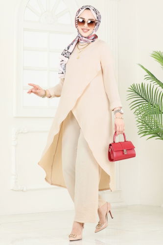 moda selvim Asimetrik Kesim Tesettür Takım 353DVL817 Açık Vizyon - Thumbnail