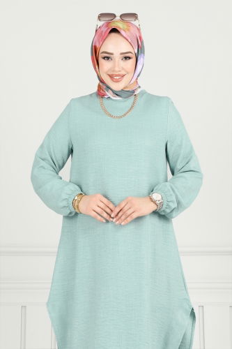 moda selvim Asimetrik Kesim Tesettür Takım 385DVL817 Açık Mint - Thumbnail