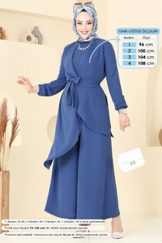 moda selvim Asimetrik Kesim Tesettür Takım 4743ZNK1009 İndigo - Thumbnail