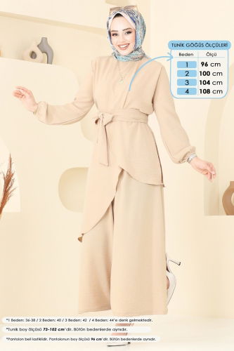 moda selvim Asimetrik Kesim Tesettür Takım 4743ZNK1009 Taş - Thumbnail