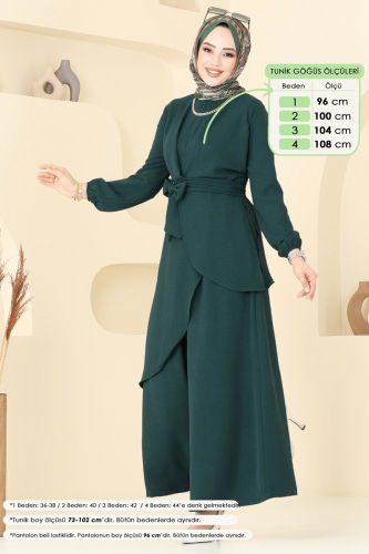moda selvim Asimetrik Kesim Tesettür Takım 4743ZNK1009 Zümrüt - Thumbnail