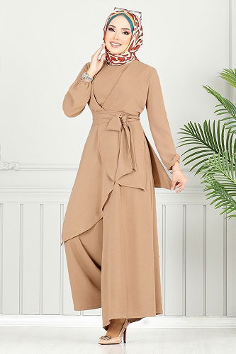 moda selvim Asimetrik Kesim Tesettür Takım 4743ZNK903-M Koyu Vizyon - Thumbnail