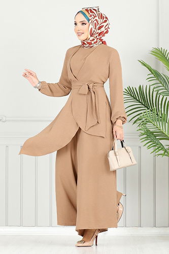 moda selvim Asimetrik Kesim Tesettür Takım 4743ZNK903-M Koyu Vizyon - Thumbnail