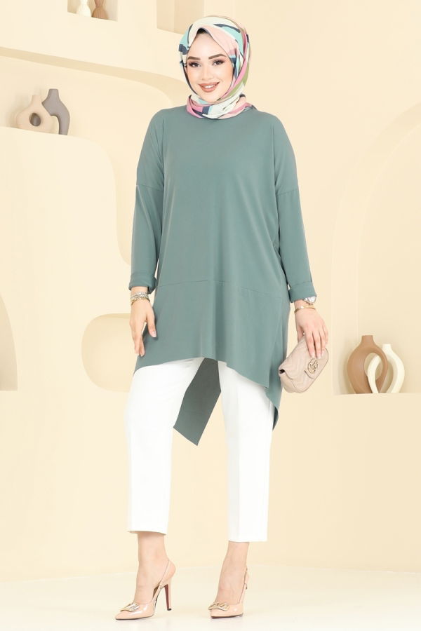 Modaselvim İndirimli Yeni Sezon Asimetrik Kesim Tesettür Tunik 5094UZ662 Mint