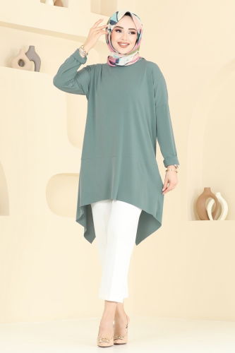 moda selvim Asimetrik Kesim Tesettür Tunik 5094UZ662 Mint - Thumbnail