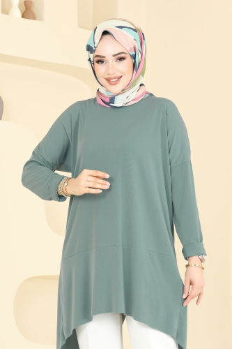 moda selvim Asimetrik Kesim Tesettür Tunik 5094UZ662 Mint - Thumbnail