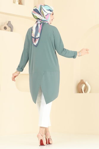 moda selvim Asimetrik Kesim Tesettür Tunik 5094UZ662 Mint - Thumbnail