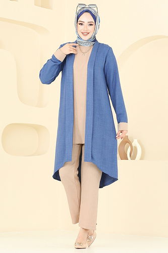 moda selvim Asimetrik Kesim Üçlü Takım 25071MTS1094 İndigo - Thumbnail