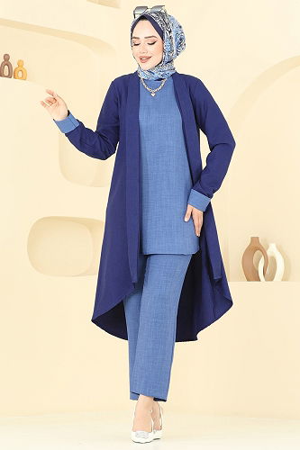 moda selvim Asimetrik Kesim Üçlü Takım 25071MTS1094 Laci - Thumbnail