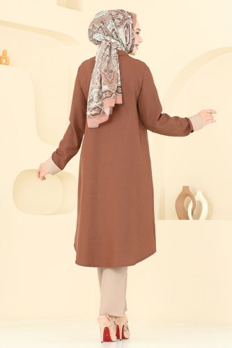 moda selvim Asimetrik Kesim Üçlü Takım 25071MTS1094 Taba - Thumbnail