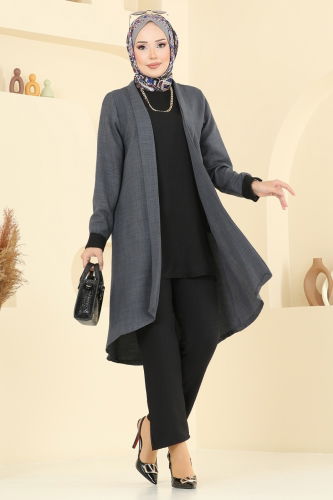 moda selvim Asimetrik Kesim Üçlü Takım 3129HBS856 Antrasit&Siyah - Thumbnail
