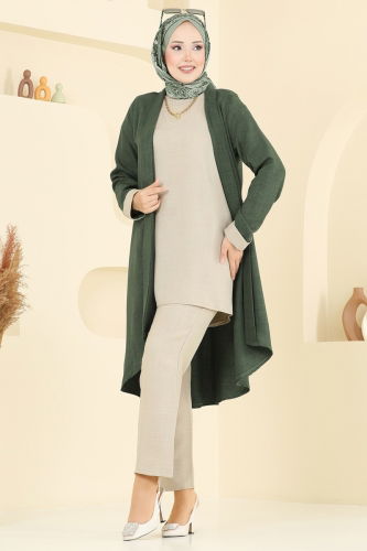 H.B.S. - Asimetrik Kesim Üçlü Takım 3129HBS856 Haki&Taş