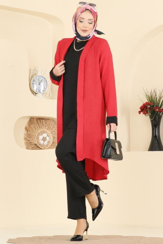 H.B.S. - Asimetrik Kesim Üçlü Takım 3129HBS856 Kırmızı&Siyah