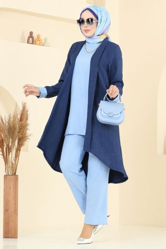 H.B.S. - Asimetrik Kesim Üçlü Takım 3129HBS856 Laci&Bebe Mavisi