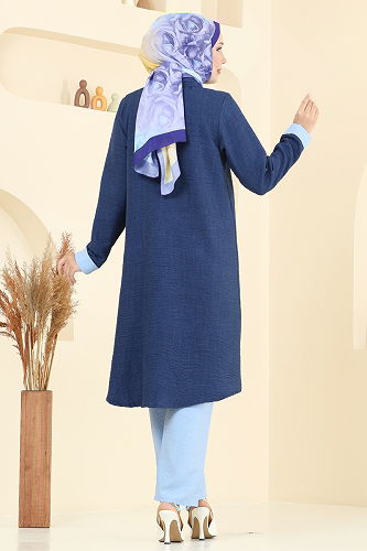 moda selvim Asimetrik Kesim Üçlü Takım 3129HBS856 Laci&Bebe Mavisi - Thumbnail