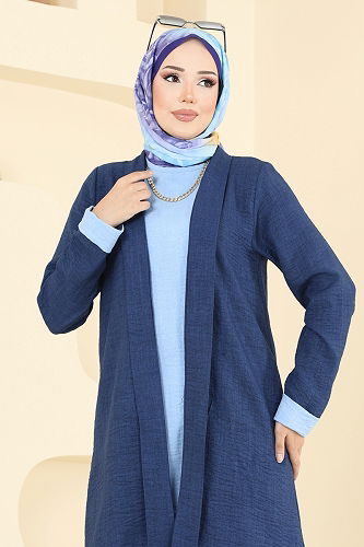 moda selvim Asimetrik Kesim Üçlü Takım 3129HBS856 Laci&Bebe Mavisi - Thumbnail