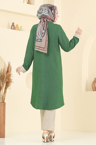 moda selvim Asimetrik Kesim Üçlü Takım 3129HBS856 Yeşil&Taş - Thumbnail