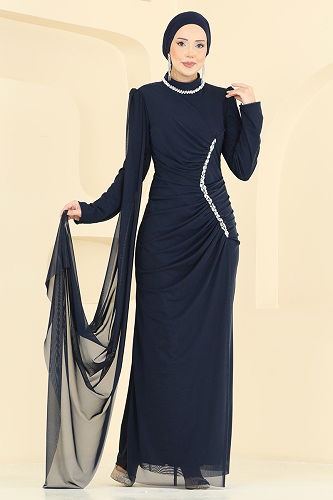 moda selvim Asimetrik Taş İşlemeli Abiye 5741EDF311 Laci - Thumbnail