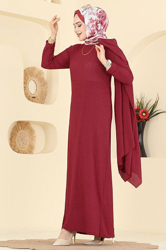 moda selvim Asimetrik Yelekli Örme Takım 6527ZNN863 Bordo - Thumbnail