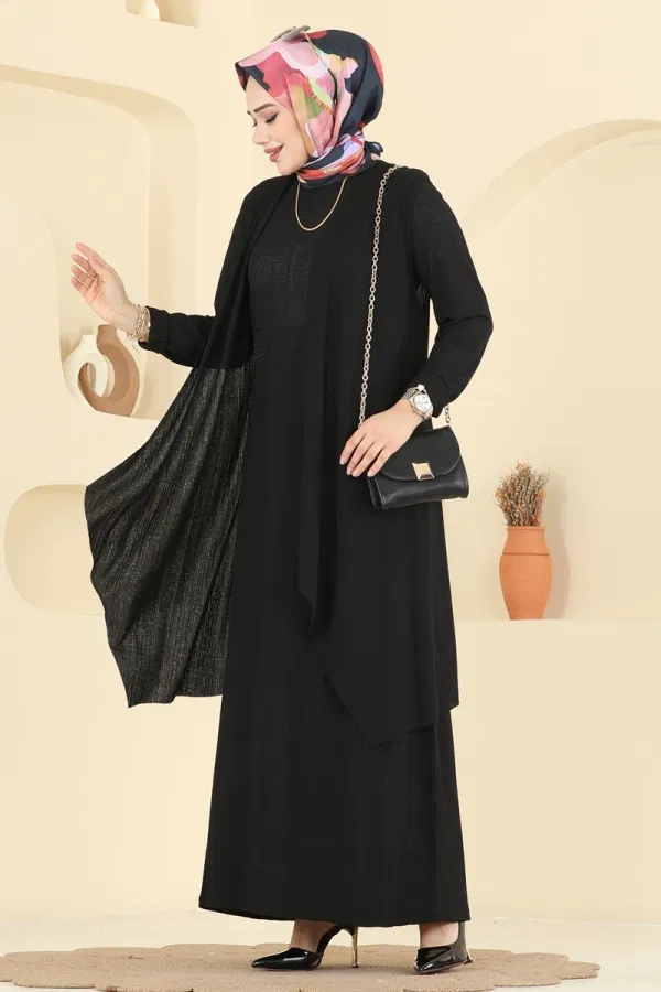 Modaselvim Kombin Asimetrik Yelekli Örme Takım 6527ZNN863 Siyah