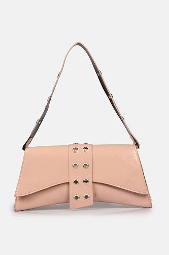 moda selvim Asimetrik Zımbalı Baget Çanta 006STG610 Pudra - Thumbnail