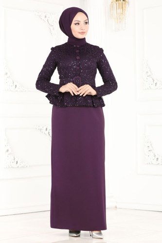 moda selvim Evening Wear ASM2175 Damson - Thumbnail