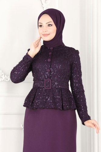 moda selvim Evening Wear ASM2175 Damson - Thumbnail