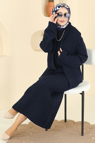 moda selvim Atkı Detaylı Triko Elbise 2776AYD574 Laci - Thumbnail