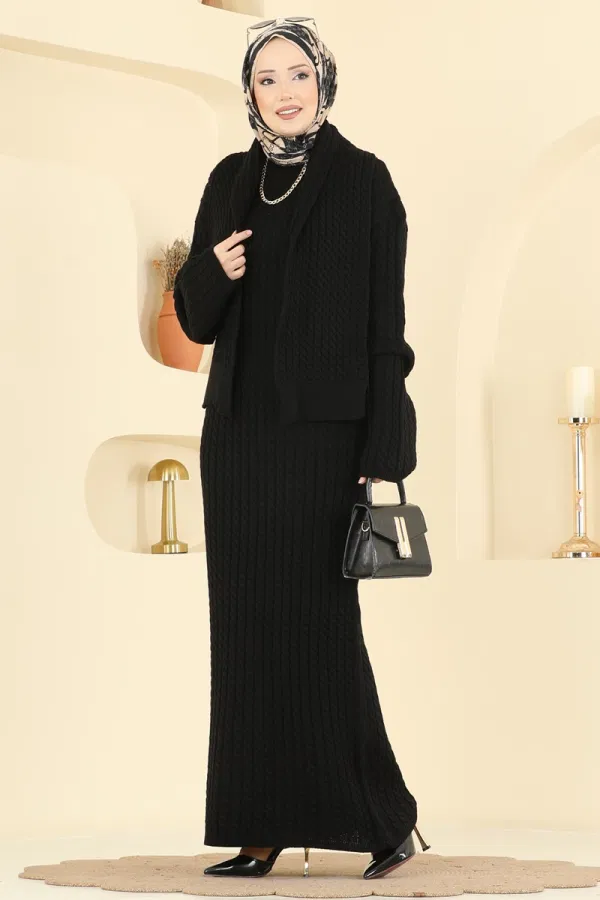 Modaselvim Elbise Atkı Detaylı Triko Elbise 2776AYD574 Siyah