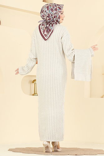 moda selvim Atkı Detaylı Triko Elbise 2776AYD574 Taş - Thumbnail