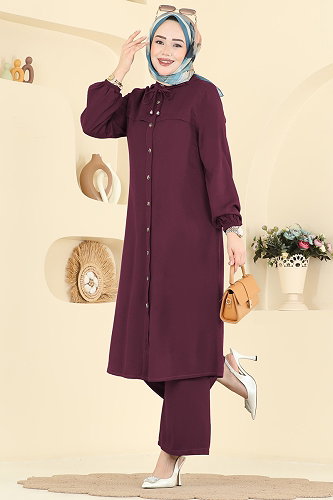 moda selvim Bağcık Detay Belmando 2 li Takım 0355BG354 Bordo - Thumbnail