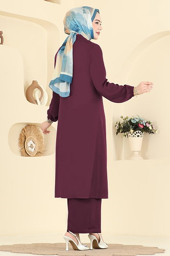 moda selvim Bağcık Detay Belmando 2 li Takım 0355BG354 Bordo - Thumbnail