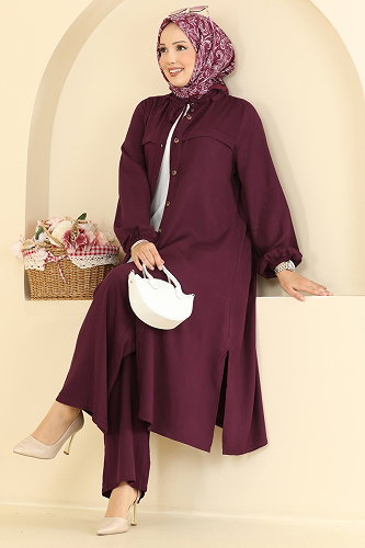 moda selvim Bağcık Detay Belmando 2 li Takım 0355BG354 Bordo - Thumbnail