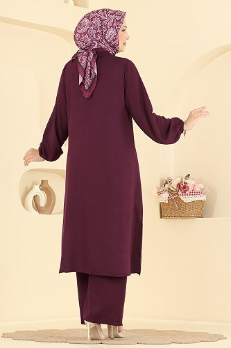 moda selvim Bağcık Detay Belmando 2 li Takım 0355BG354 Bordo - Thumbnail