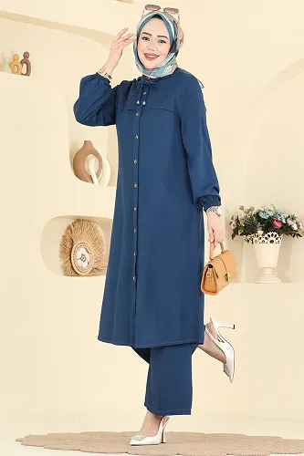 moda selvim Bağcık Detay Belmando 2 li Takım 0355BG354 Koyu İndigo - Thumbnail