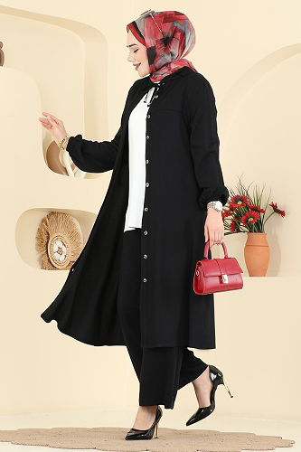 moda selvim Bağcık Detay Belmando 2 li Takım 0355BG354 Siyah - Thumbnail