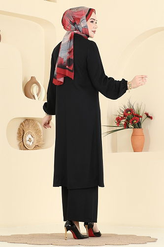 moda selvim Bağcık Detay Belmando 2 li Takım 0355BG354 Siyah - Thumbnail