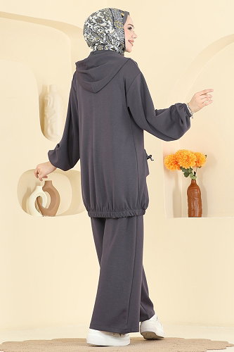 moda selvim Bağcık Detaylı 2 li Takım 2611ERK1158 Antrasit - Thumbnail