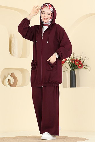 moda selvim Bağcık Detaylı 2 li Takım 2611ERK1158 Bordo - Thumbnail